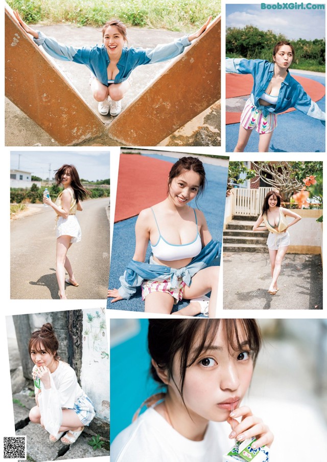 A collage of photos of a woman posing for a picture.